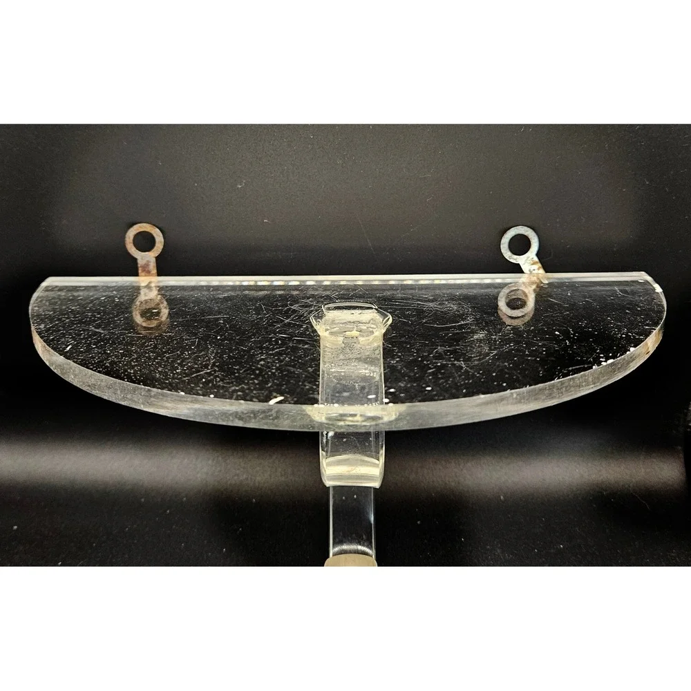 Vtg 1980s Lucite Half Moon Wall Shelf w/ Hook Clear Acrylic Post Modern Décor